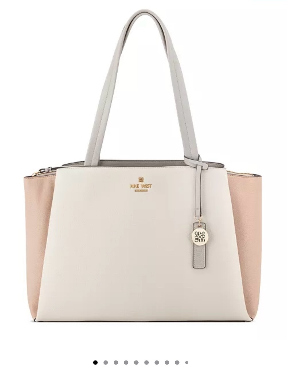 Nine West Cream and Blush Colorblock Tote with Gold Charm